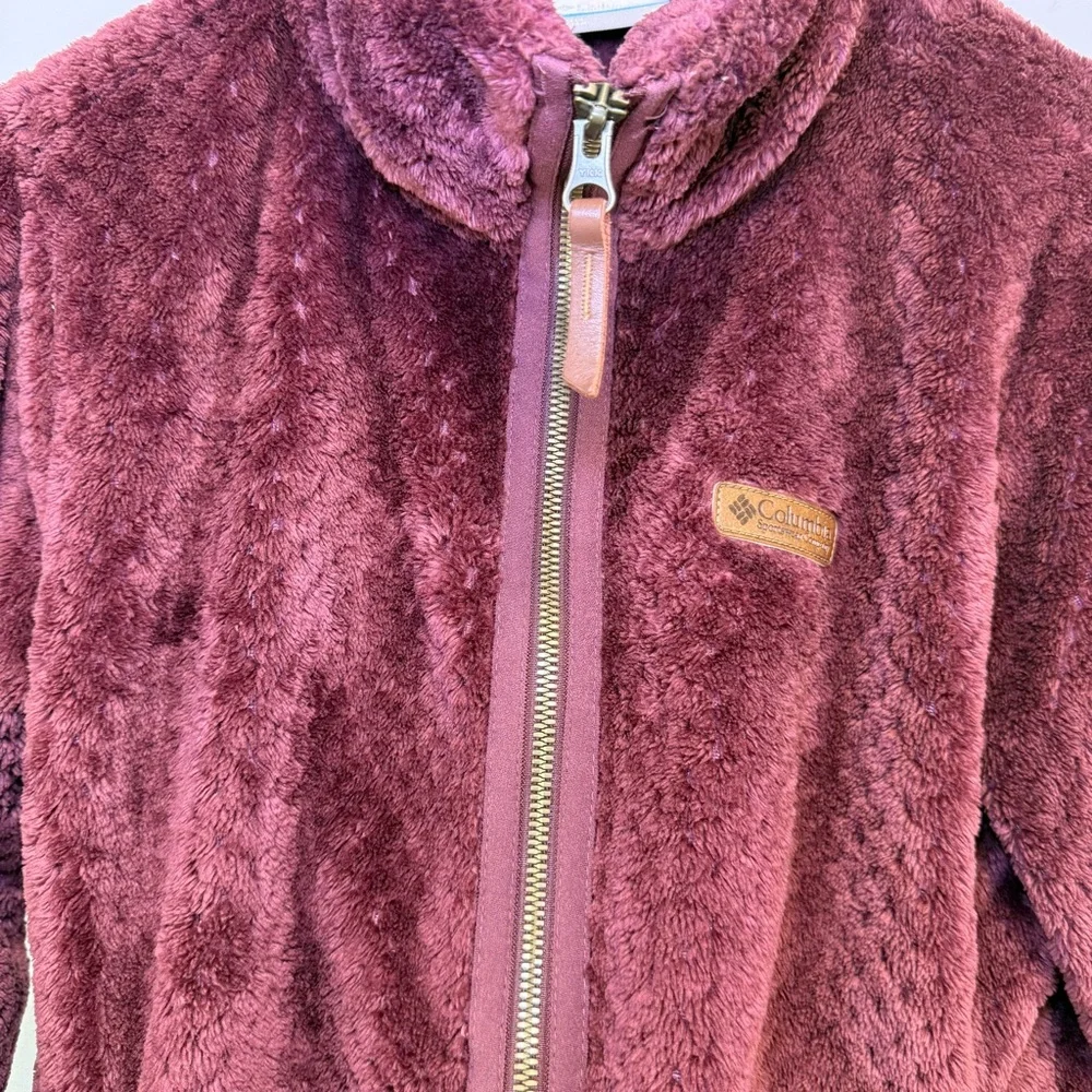 Columbia Women's Small Fireside Sherpa Fleece Full Zip Up Jacket burgundy maroon